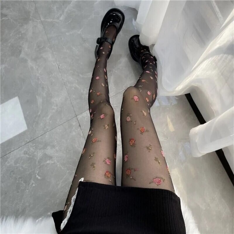 Seamless Floral Embroidery Summer Tight Stockings