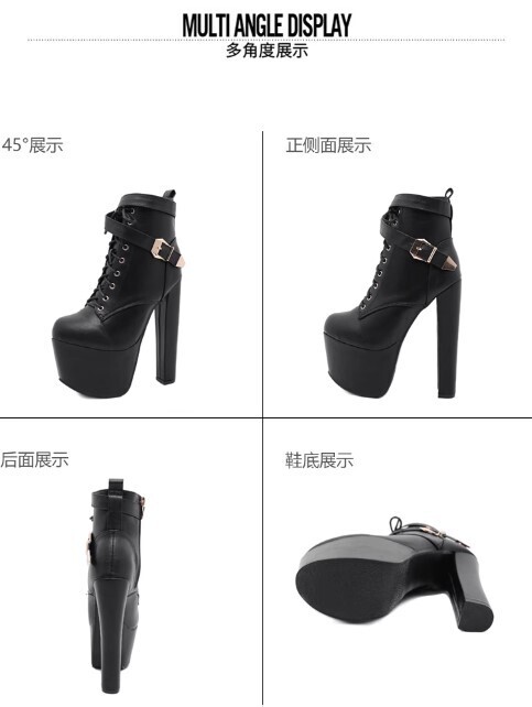 Black Platform Lace up Buckle Zipper High Heels Boots