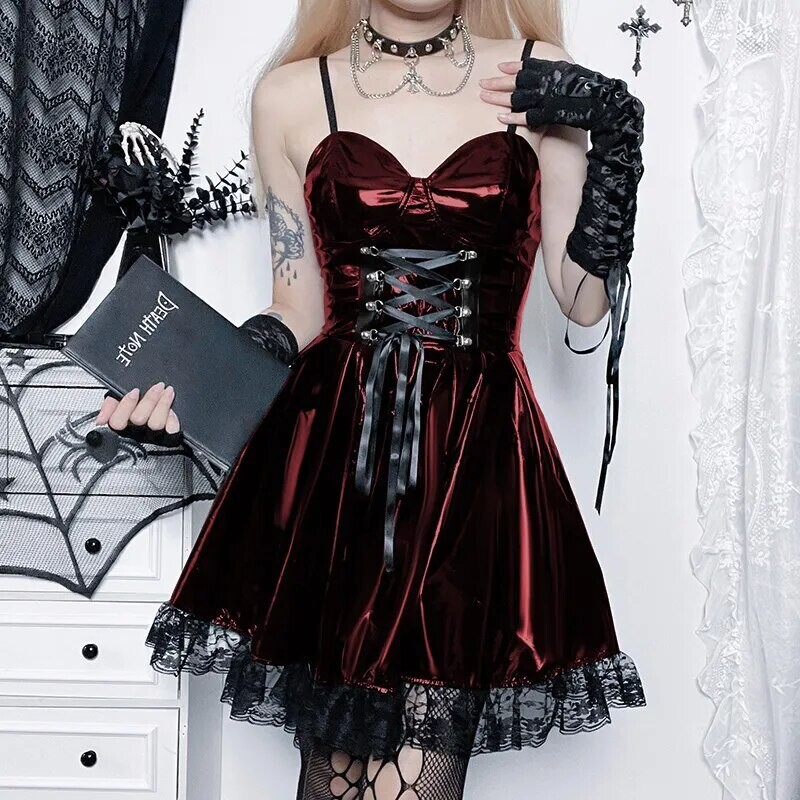 Bodycon Gothic Faux Leather Lace up Dress