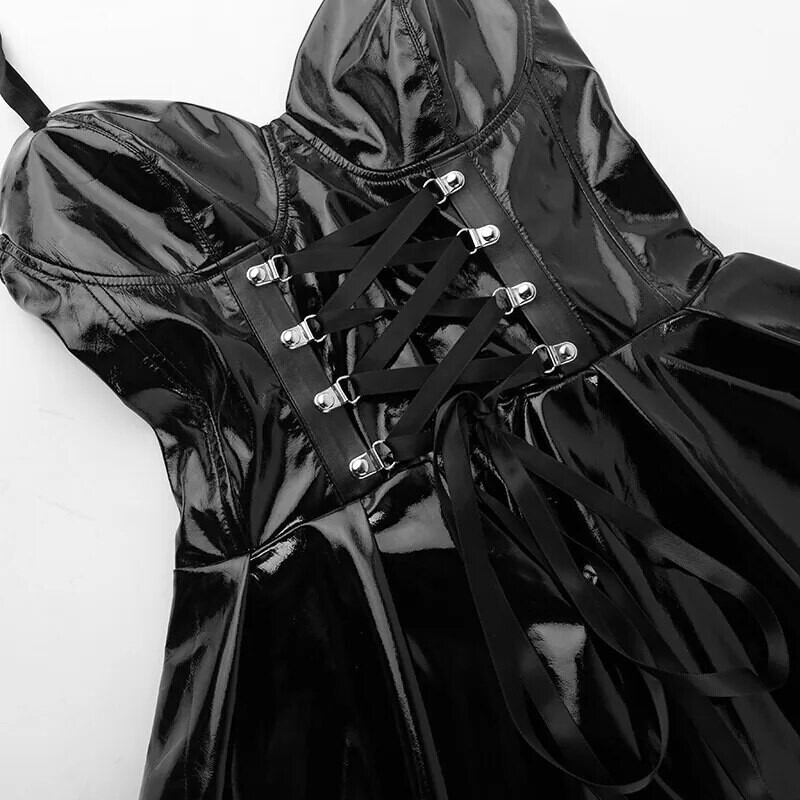 Bodycon Gothic Faux Leather Lace up Dress