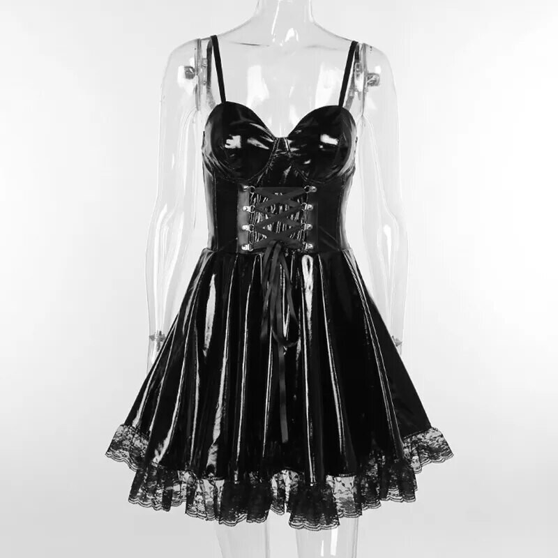 Bodycon Gothic Faux Leather Lace up Dress
