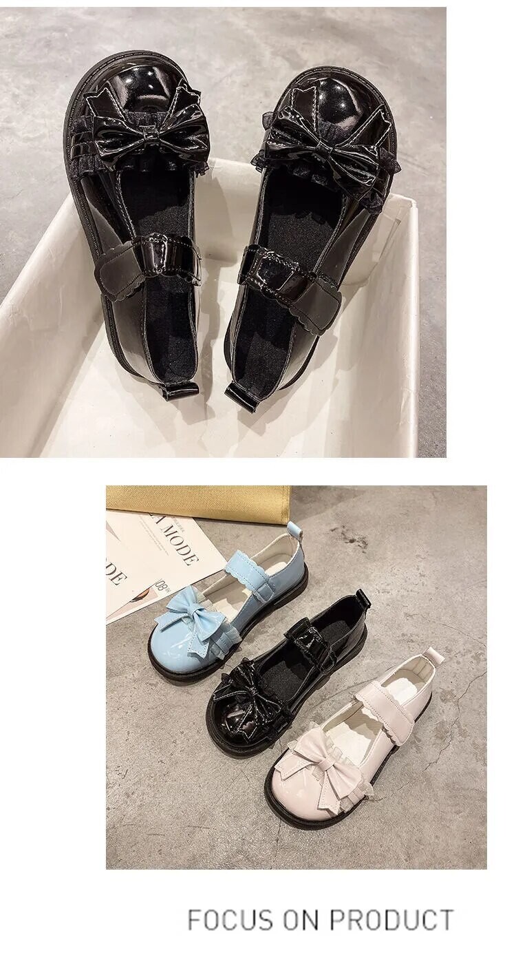 Kawaii Japanese Style Lace Patchwork Bow Knot Shoes
