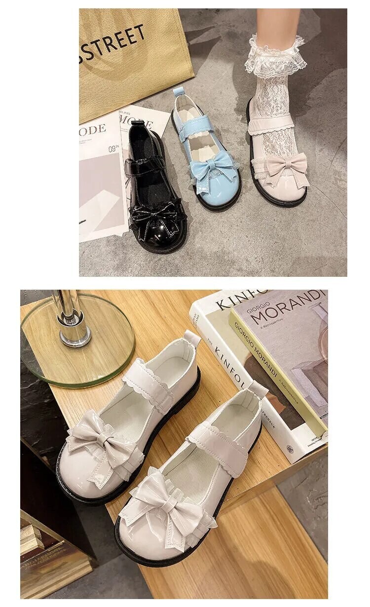Kawaii Japanese Style Lace Patchwork Bow Knot Shoes