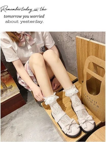 Kawaii Japanese Style Lace Patchwork Bow Knot Shoes