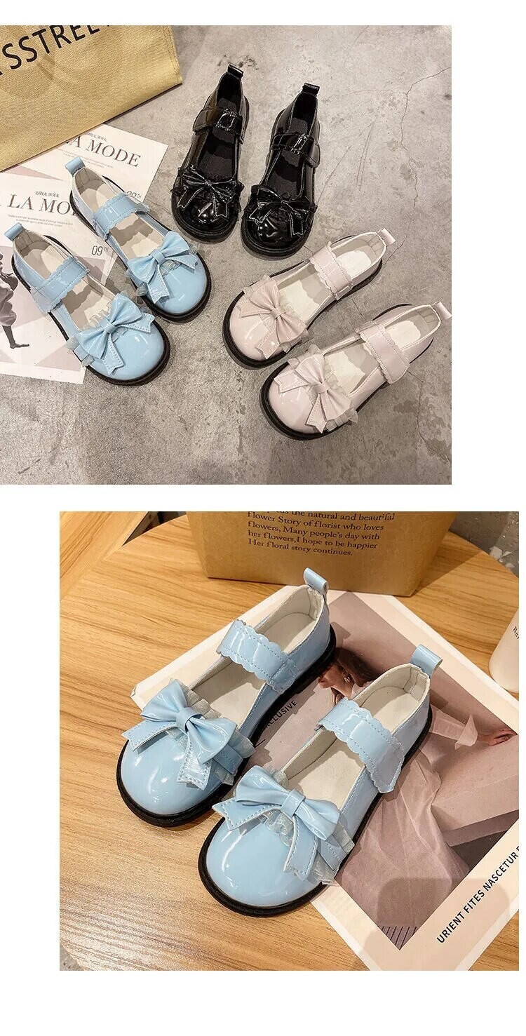 Kawaii Japanese Style Lace Patchwork Bow Knot Shoes