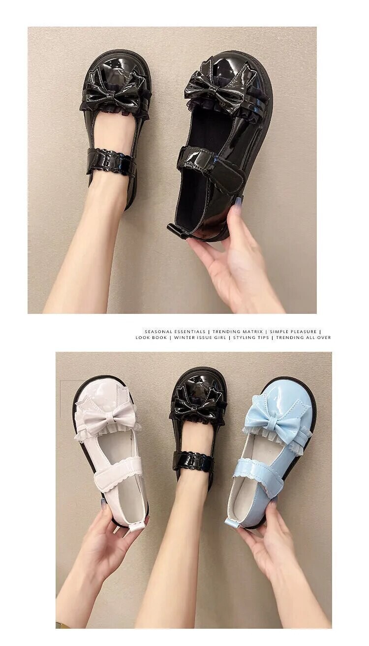 Kawaii Japanese Style Lace Patchwork Bow Knot Shoes