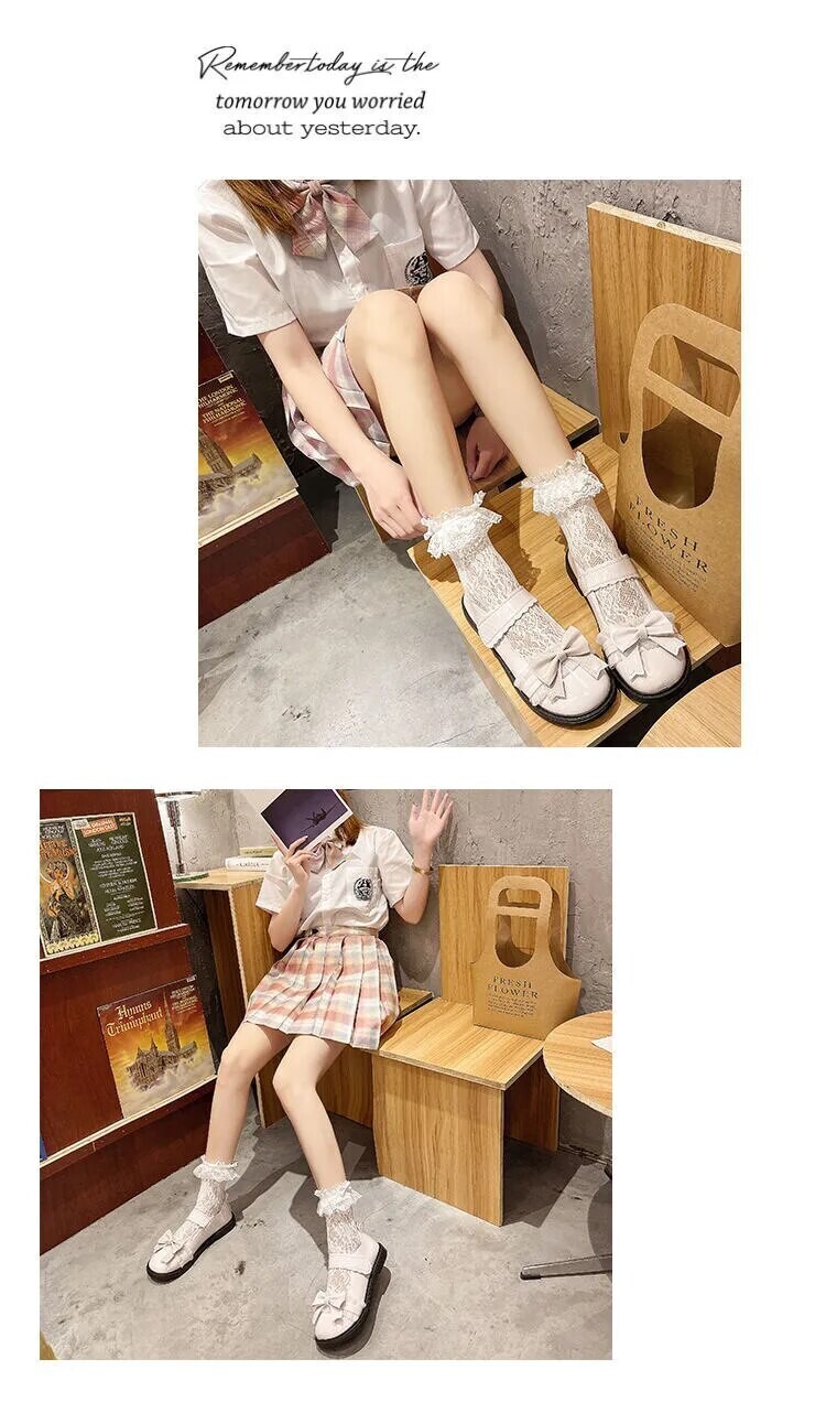 Kawaii Japanese Style Lace Patchwork Bow Knot Shoes