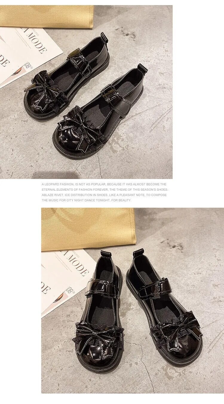 Kawaii Japanese Style Lace Patchwork Bow Knot Shoes
