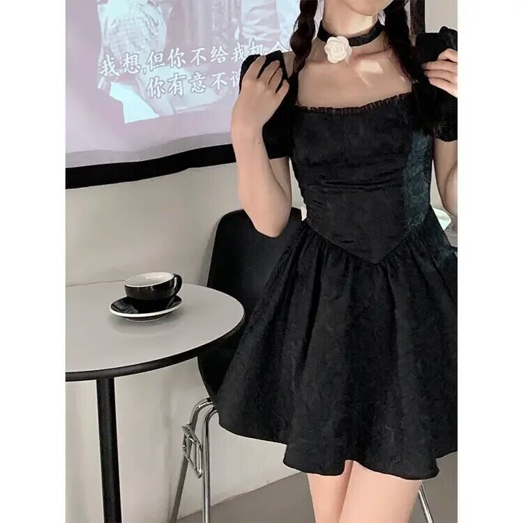 Puff Sleeve Lace up Bow Lolita Gothic Dress