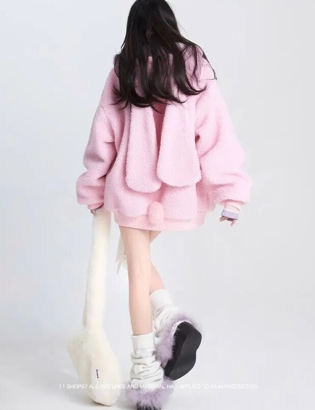 Bunny Ears Autumn and Winter Lamb Velvet Hooded
