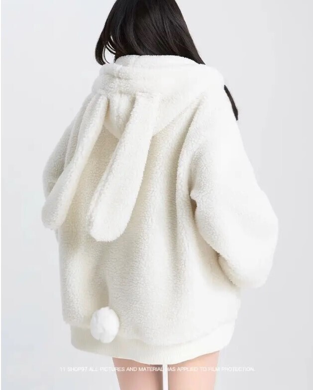 Bunny Ears Autumn and Winter Lamb Velvet Hooded