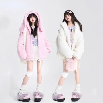 Bunny Ears Autumn and Winter Lamb Velvet Hooded