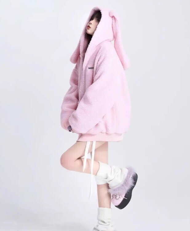 Bunny Ears Autumn and Winter Lamb Velvet Hooded