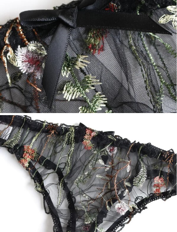 Sexy Embroidery Black Lace Lingerie Set
