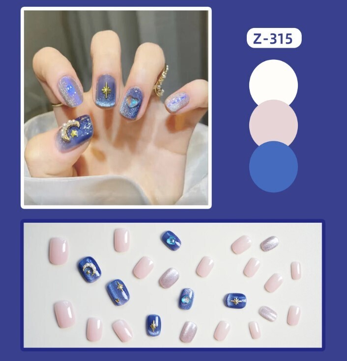 Blue Star and Moon Press on Nails