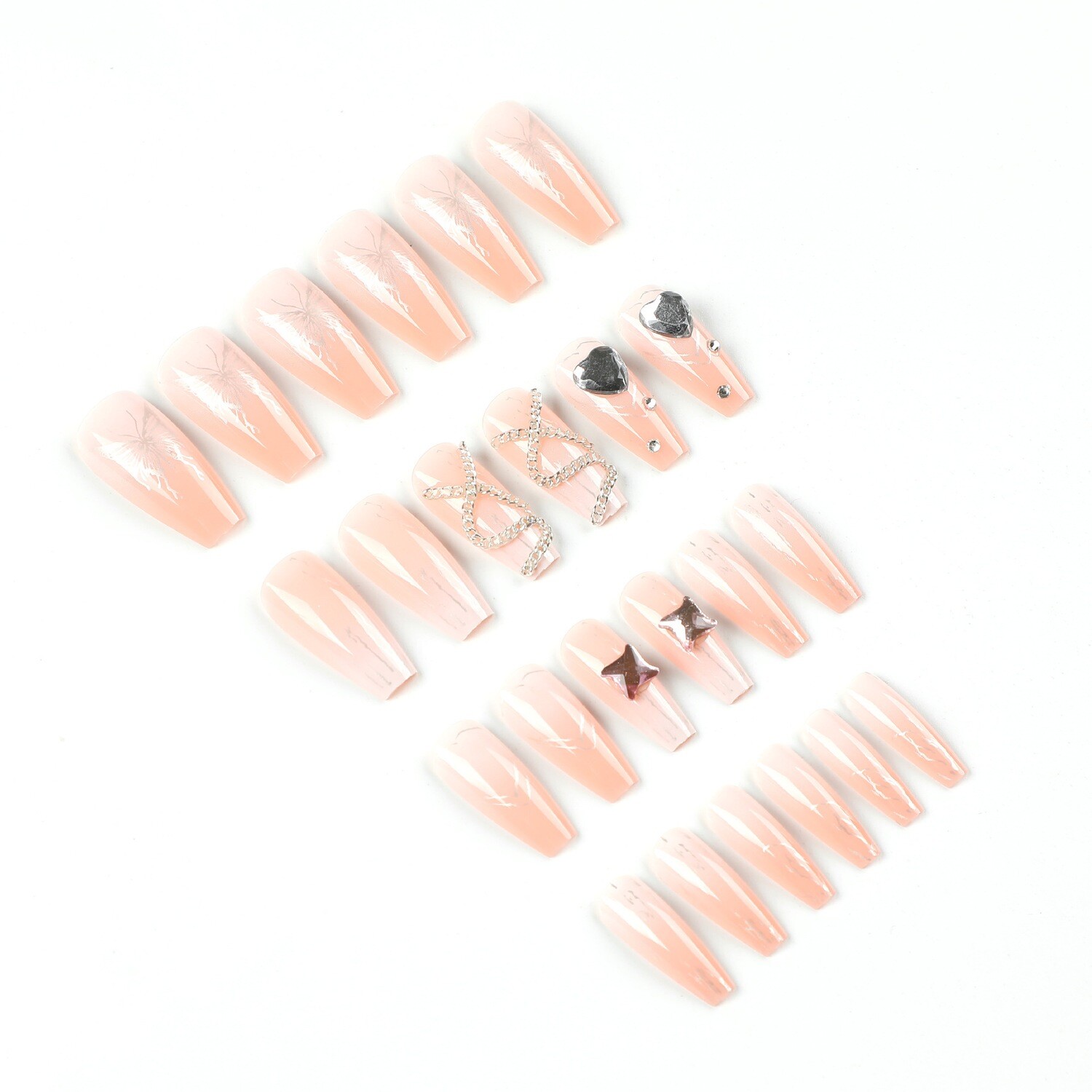 24 pcs Gradient Nude Pink French Nails with Glue
