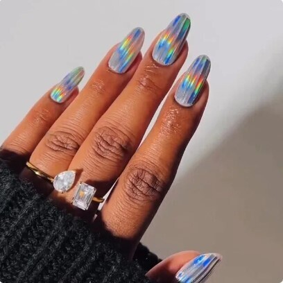 24Pcs Aurora Rainbow Colours Almond False Nails