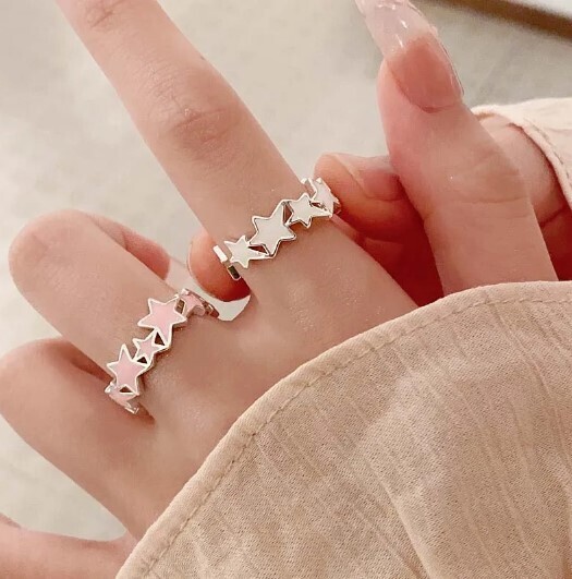 Aesthetic Adjustable Kawaii Colorful Enamel Star Rings