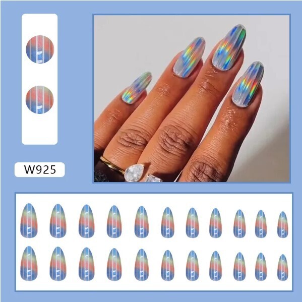 24Pcs Aurora Rainbow Colours Almond False Nails