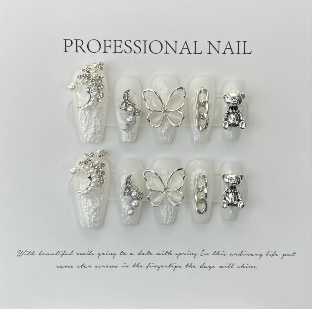 10 PiecesWhimsical Butterfly and Moon Handmade Press On Nails