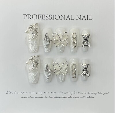 10 PiecesWhimsical Butterfly and Moon Handmade Press On Nails