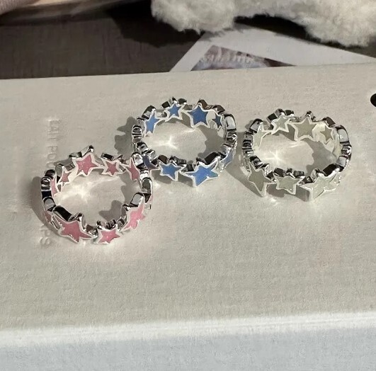 Aesthetic Adjustable Kawaii Colorful Enamel Star Rings