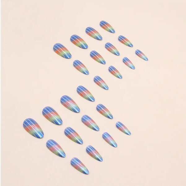 24Pcs Aurora Rainbow Colours Almond False Nails