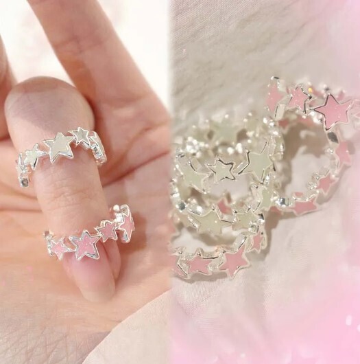 Aesthetic Adjustable Kawaii Colorful Enamel Star Rings