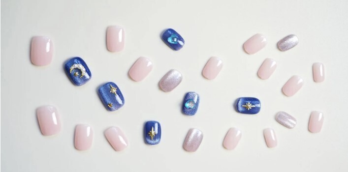 Blue Star and Moon Press on Nails
