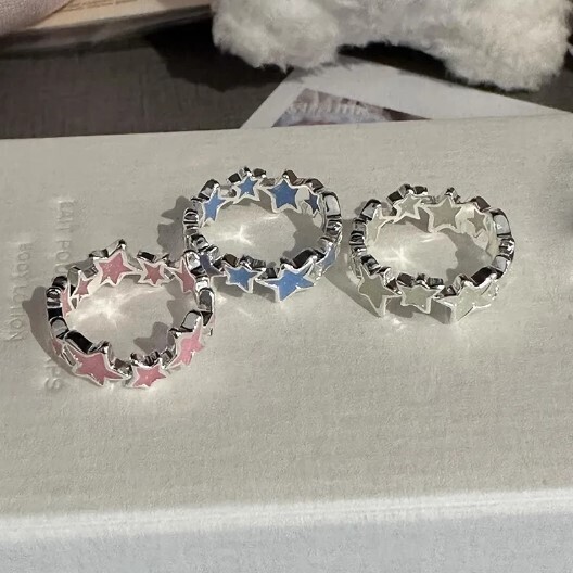 Aesthetic Adjustable Kawaii Colorful Enamel Star Rings