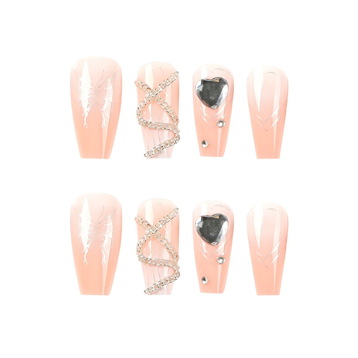 24 pcs Gradient Nude Pink French Nails with Glue