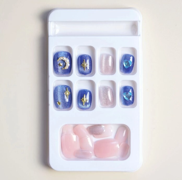 Blue Star and Moon Press on Nails