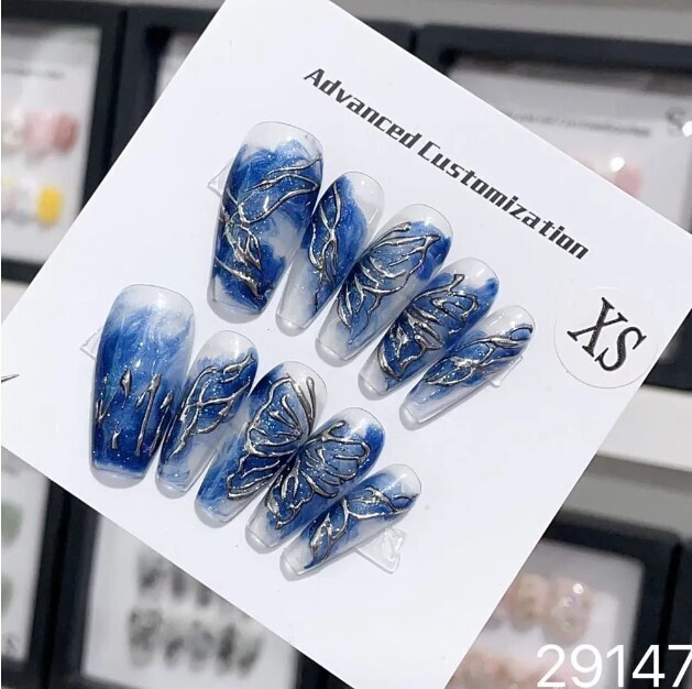 Luxury Handmade Whimsical French Design nails 10 Pieces
