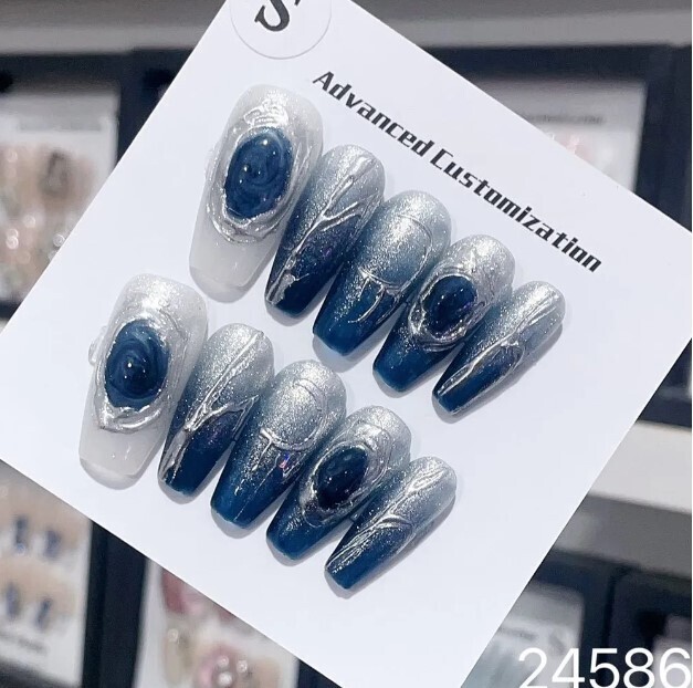 Luxury Handmade Whimsical French Design nails 10 Pieces