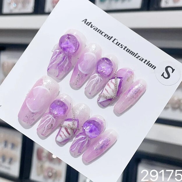 Luxury Handmade Whimsical French Design nails 10 Pieces