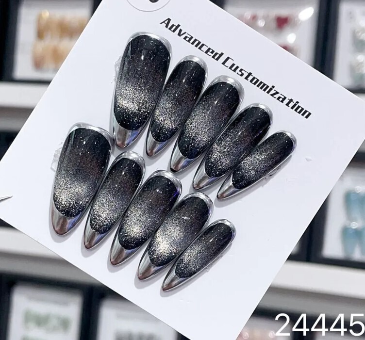 Black  Almond Luxury Handmade Y2k Press on Nails