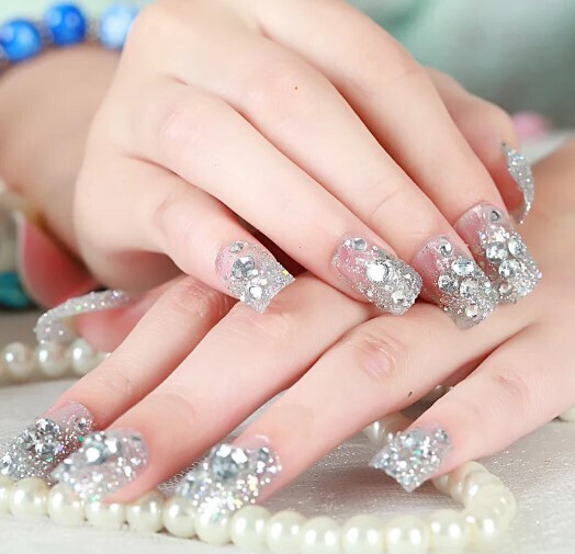 24pcs Rhinestones Press on Nails