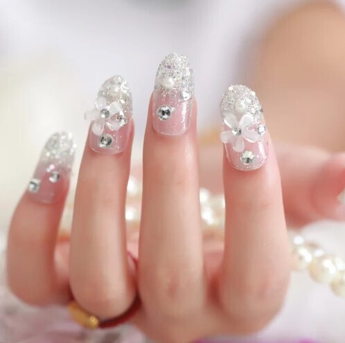 24pcs Rhinestones Press on Nails