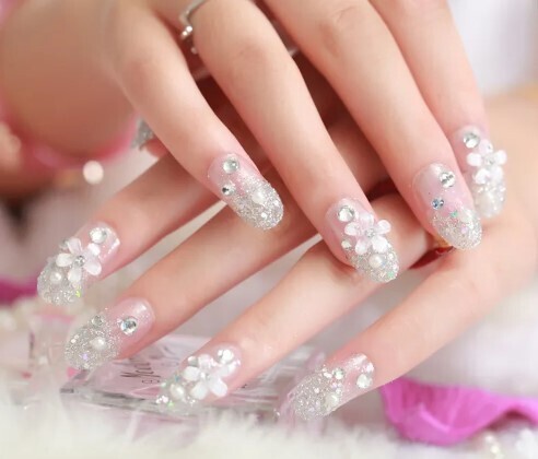 24pcs Rhinestones Press on Nails