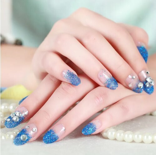 24pcs Rhinestones Press on Nails