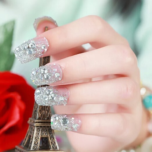 24pcs Rhinestones Press on Nails