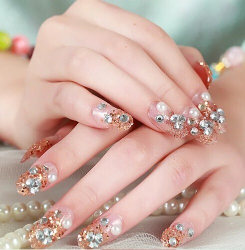 24pcs Rhinestones Press on Nails