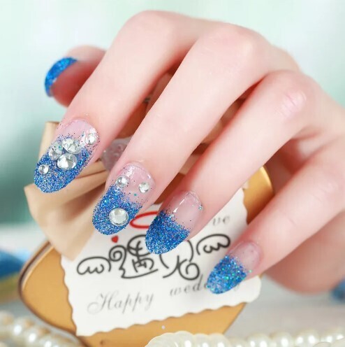 24pcs Rhinestones Press on Nails