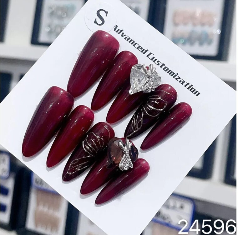 Black  Almond Luxury Handmade Y2k Press on Nails