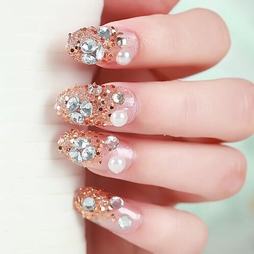 24pcs Rhinestones Press on Nails