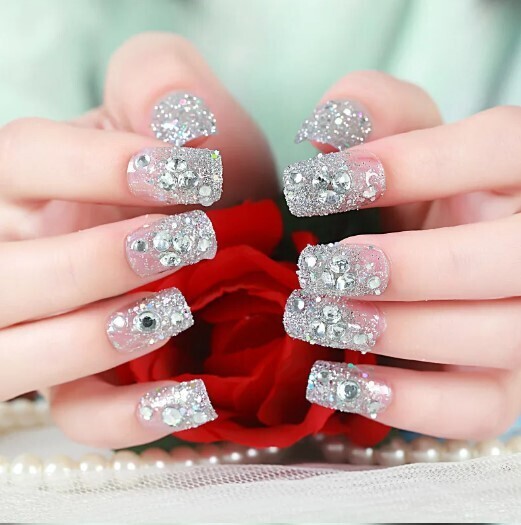 24pcs Rhinestones Press on Nails