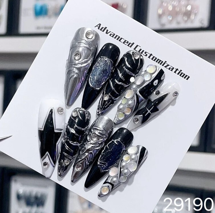 Black  Almond Luxury Handmade Y2k Press on Nails