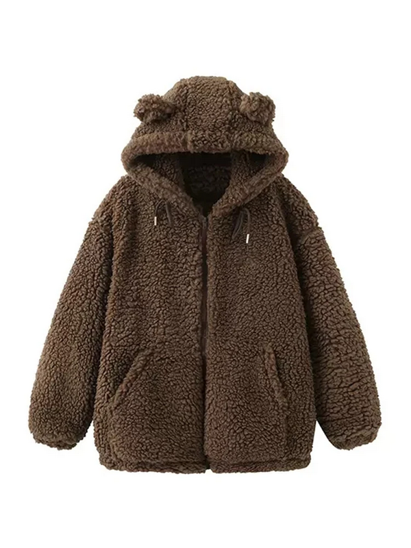 Oversized Sweet Cute Kawaii Brown Warm Fuzzy Faux Fur Bear Hoodie