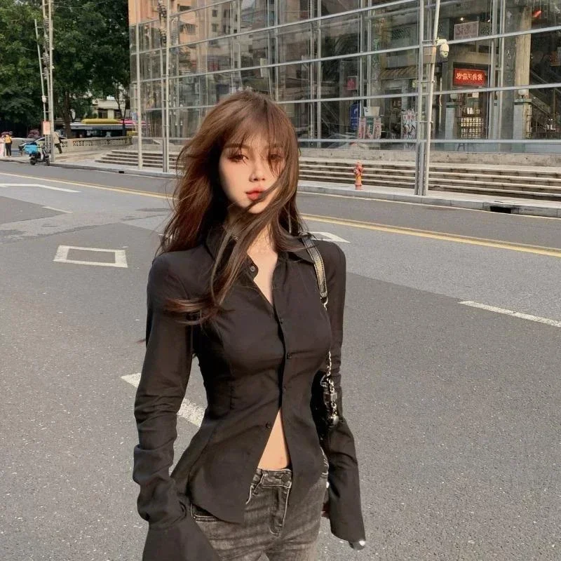 Lace up Back Women Flare Sleeve Top in Black and White