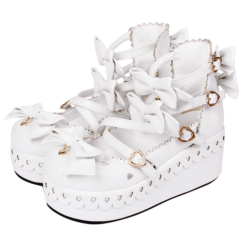 Lolita Gothic Kawaii Black and White  High Heels Wedges Pumps